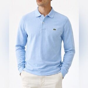 Lacoste Classic Fit Long Sleeve Polo Shirt Light Blue Crocodile Logo Men’s L